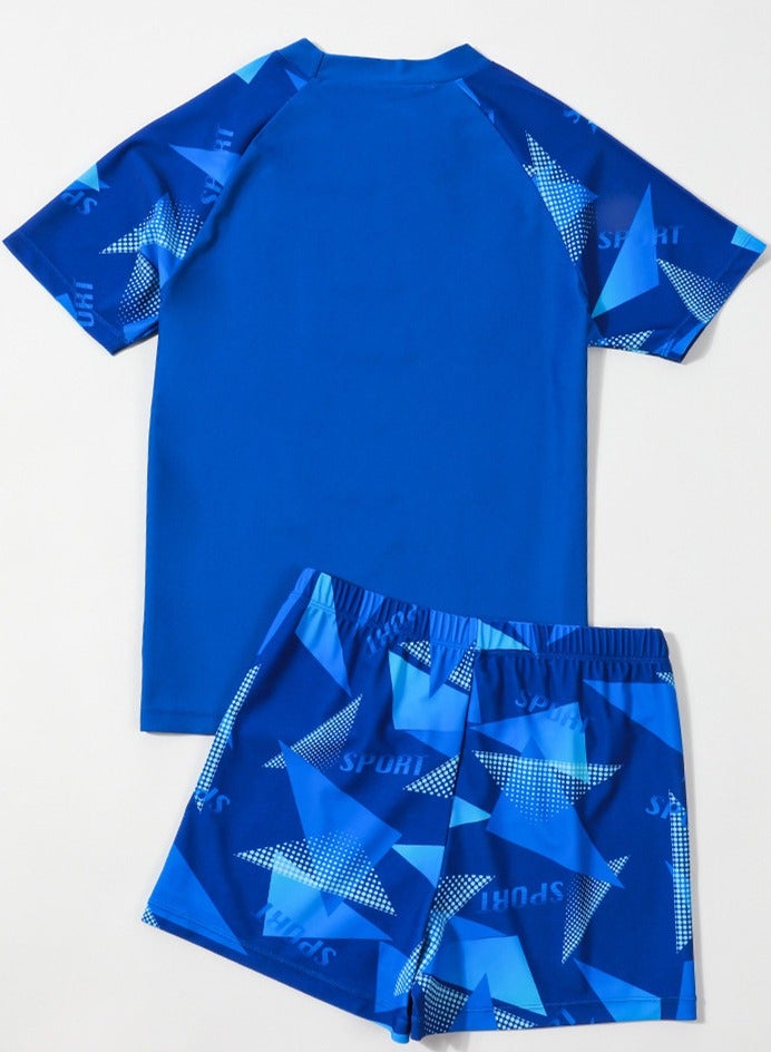 Loquat Boys Printed Quick Dry Split Swimsuits Set Short Sleeve Swim Shirts ,Swim Trunks 2 Piece Swim Set - Image 2
