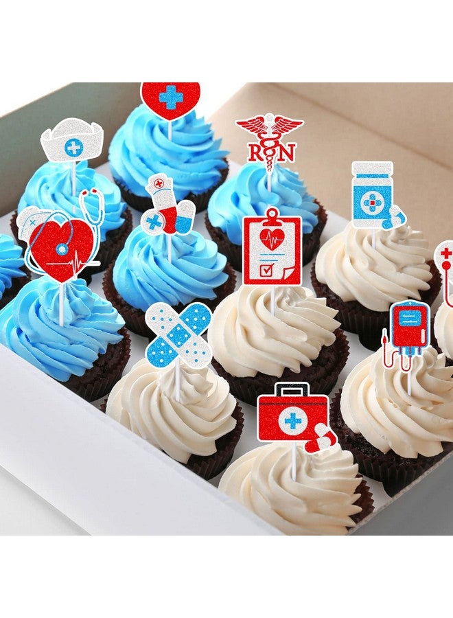 Whaline 48Pcs Nurse Cupcake Toppers Glitter Nursing School Graduation Cupcake Picks Medical Instruments Pills Shape Cake Food Sticks for Nurse Grad 2025 Retirement Party Supplies Cake Decor, 12 Design - Image 3