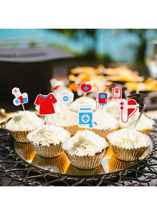 Whaline 48Pcs Nurse Cupcake Toppers Glitter Nursing School Graduation Cupcake Picks Medical Instruments Pills Shape Cake Food Sticks for Nurse Grad 2025 Retirement Party Supplies Cake Decor, 12 Design - Image 5