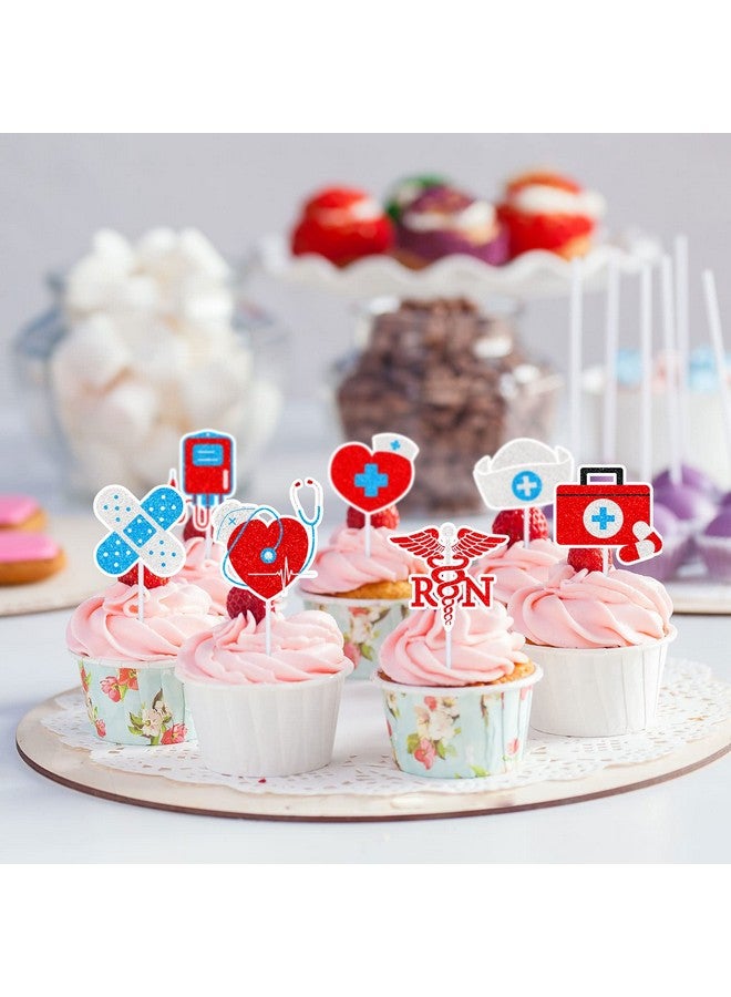 Whaline 48Pcs Nurse Cupcake Toppers Glitter Nursing School Graduation Cupcake Picks Medical Instruments Pills Shape Cake Food Sticks for Nurse Grad 2025 Retirement Party Supplies Cake Decor, 12 Design - Image 4