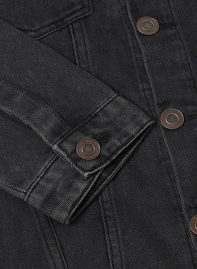 Dennis Lingo Regular Fit Black Men's Washed Denim Jacket, Full Sleeves, Spread Collar, Casual, Button Closure  - Image 3