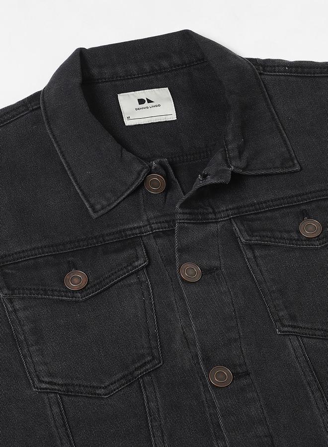 Dennis Lingo Regular Fit Black Men's Washed Denim Jacket, Full Sleeves, Spread Collar, Casual, Button Closure  - Image 2