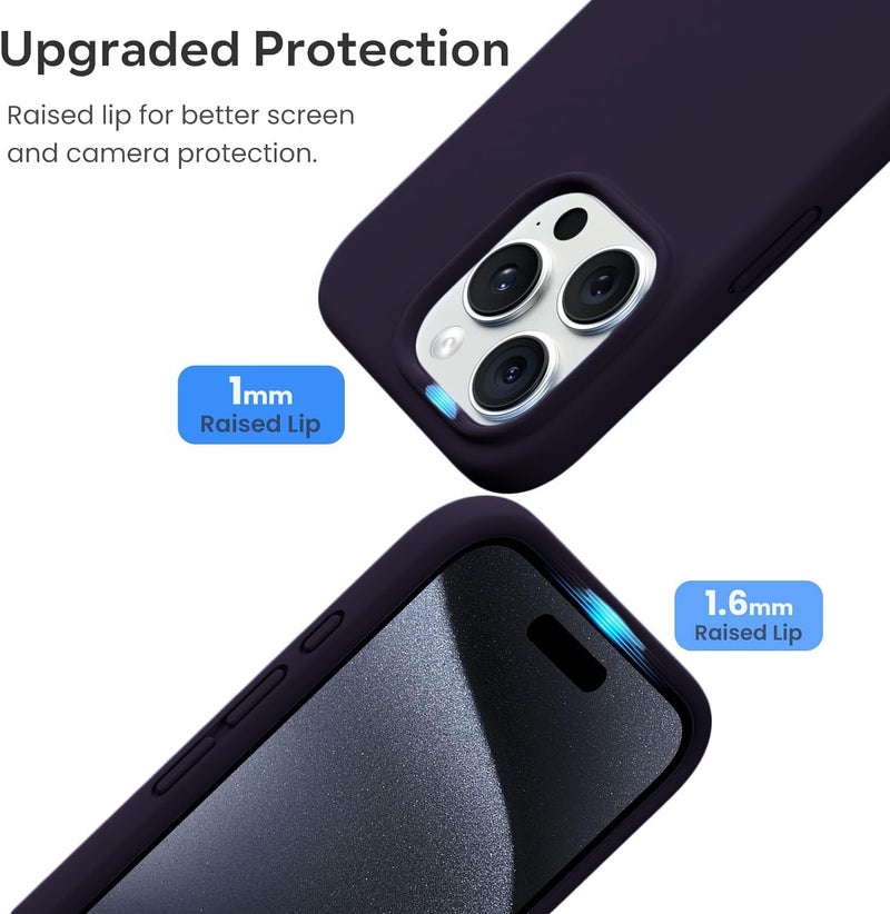 DIZORO Compatible for iPhone 15 Pro Max Case 6.7, Slim Liquid Silicone 3 Layers Full Covered Soft Gel Rubber Phone Case Protective Cover 6.7 Inch - Deep Purple - Image 3