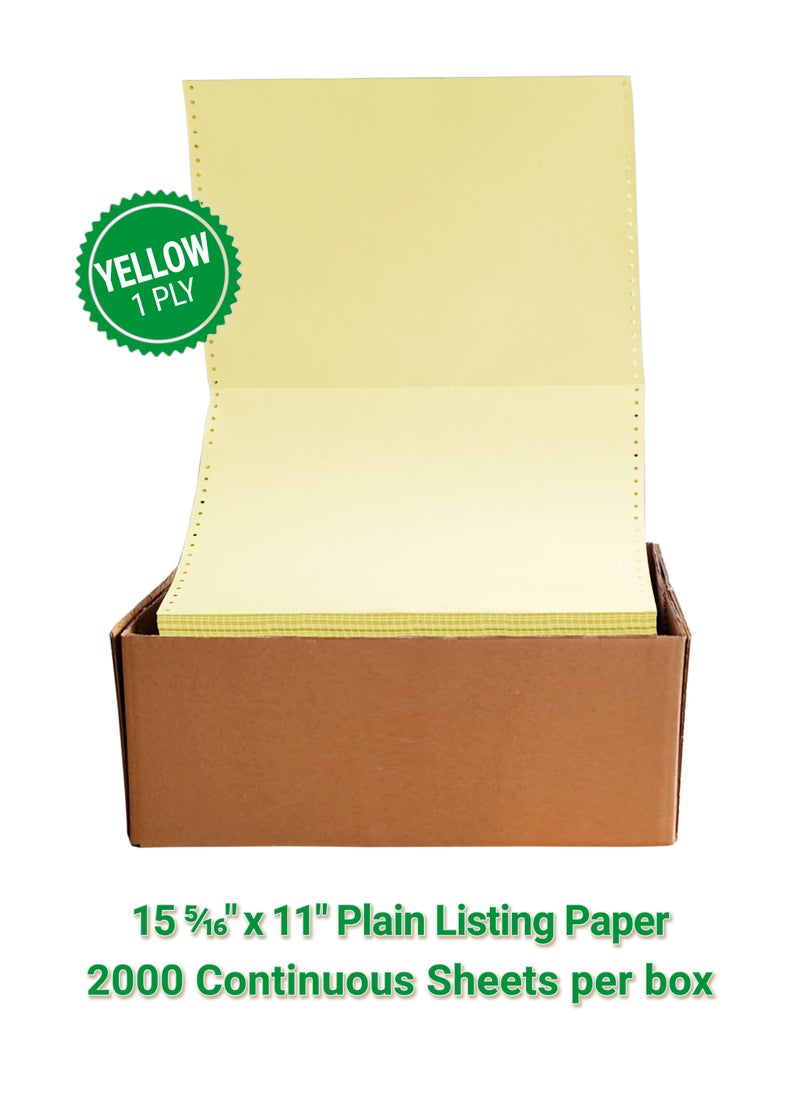 Abulhoul Printing Press LLC ABULHOUL Continuous Plain Listing Computer Paper 15 5/16” x 11” YELLOW Ply Single 2000 Sheets Per Box 60gsm (±5% In Actual Weight) Used For Wide Dot-Matrix Impact Printers With Ink Ribbons  - Image 1