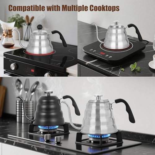 Apusu Pour Over Kettle for Manual Drip Coffee and Tea with Thermometer 28oz Gooseneck Kettle with Flow Control Stainless Steel Water Kettle for Stovetop,800ml,4 Cup,Silver,1Pack - Image 5
