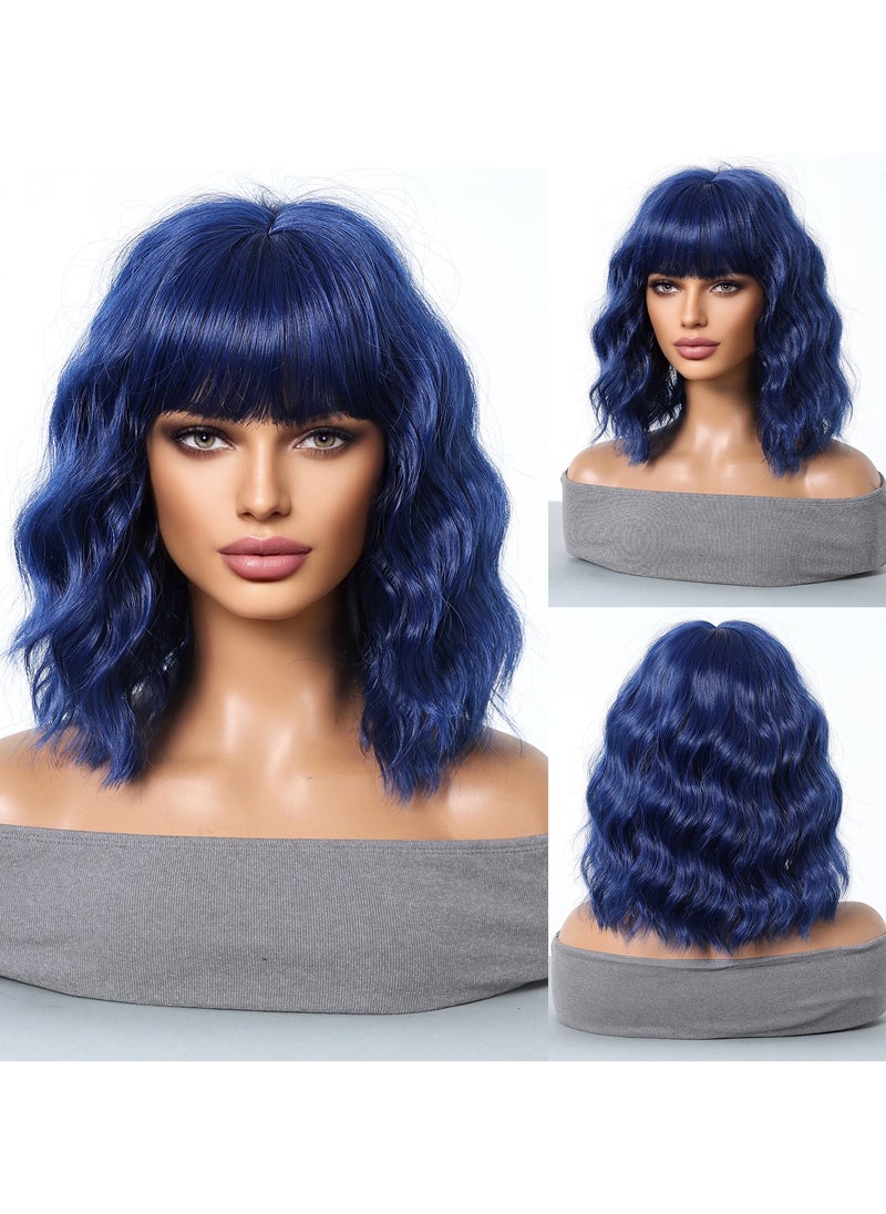 KUYING New Short Curly Hair Natural Straight Bangs Full Head Set Wigs 