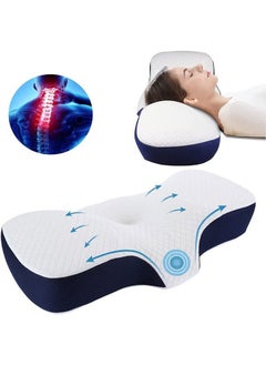 DMG Memory Foam Pillow for Sleeping, Contour Memory Foam Pillow for Neck Pain Relief,Adjustable Cervical Pillow for Neck and Shoulder,Orthopedic Neck Pillow with Washable Cover (Navy Blue)