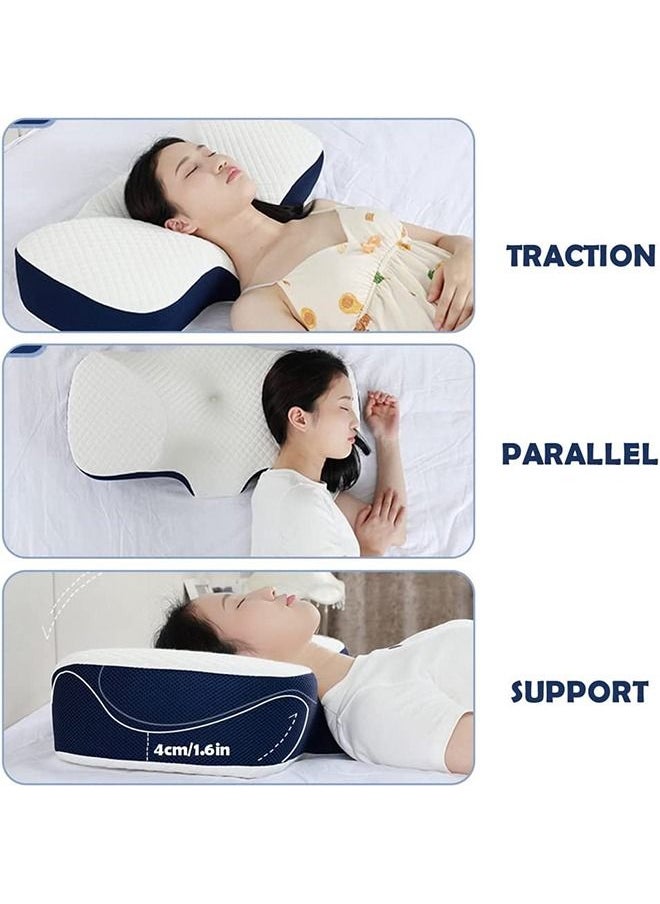 DMG TECH - DMG Memory Foam Pillow for Sleeping, Contour Memory Foam Pillow for Neck Pain Relief,Adjustable Cervical Pillow for Neck and Shoulder,Orthopedic Neck Pillow with Washable Cover (Navy Blue) - Image 1