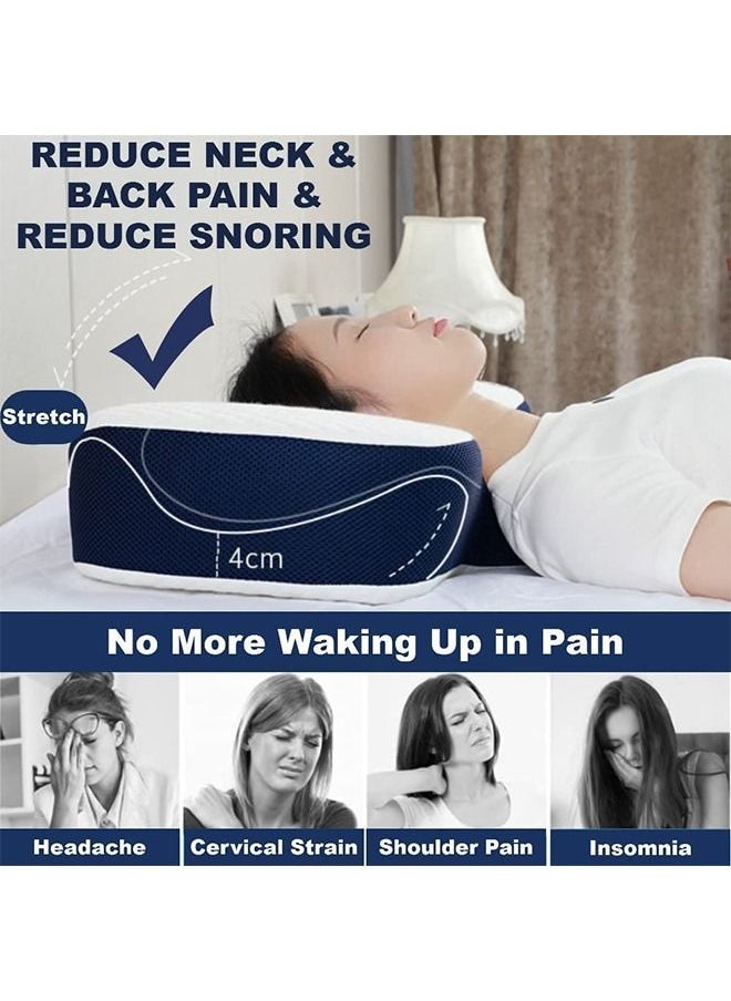 DMG TECH - DMG Memory Foam Pillow for Sleeping, Contour Memory Foam Pillow for Neck Pain Relief,Adjustable Cervical Pillow for Neck and Shoulder,Orthopedic Neck Pillow with Washable Cover (Navy Blue) - Image 1