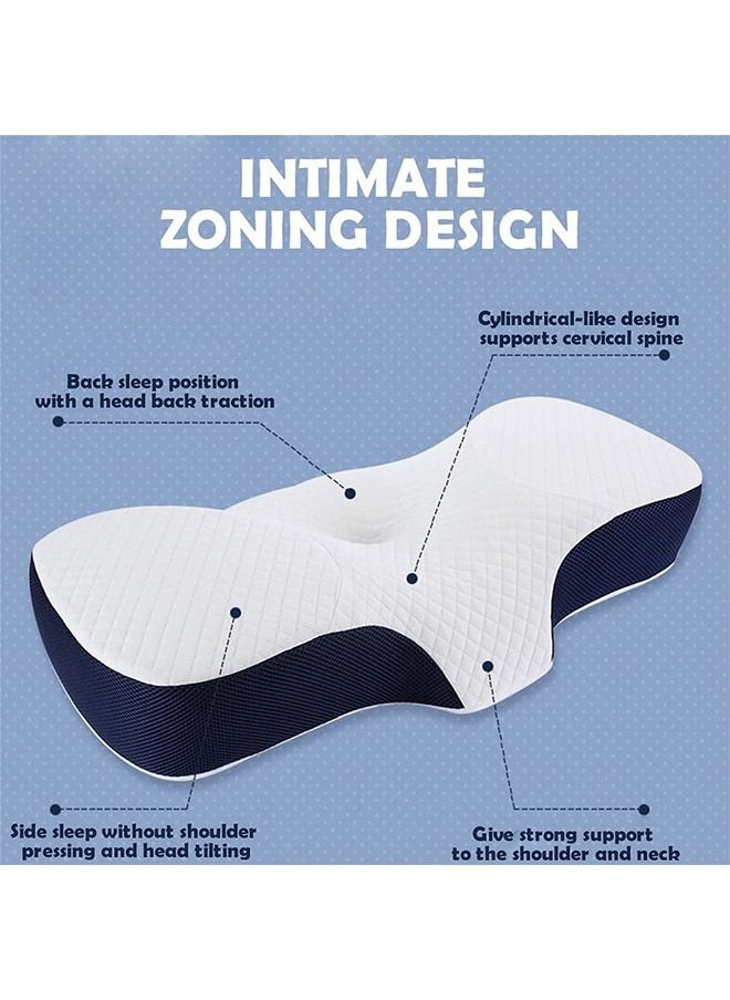 DMG TECH - DMG Memory Foam Pillow for Sleeping, Contour Memory Foam Pillow for Neck Pain Relief,Adjustable Cervical Pillow for Neck and Shoulder,Orthopedic Neck Pillow with Washable Cover (Navy Blue) - Image 1