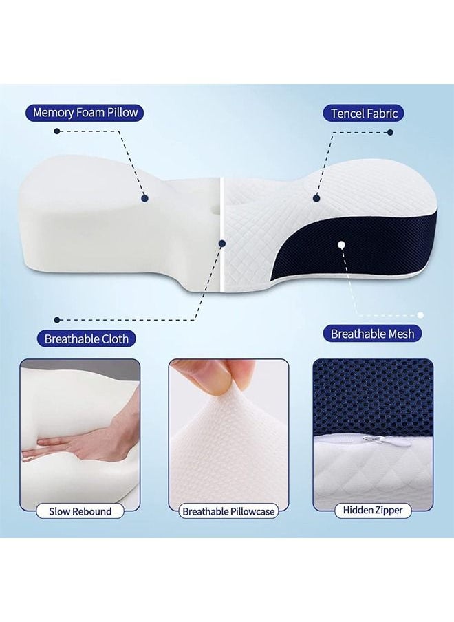 DMG TECH - DMG Memory Foam Pillow for Sleeping, Contour Memory Foam Pillow for Neck Pain Relief,Adjustable Cervical Pillow for Neck and Shoulder,Orthopedic Neck Pillow with Washable Cover (Navy Blue) - Image 1