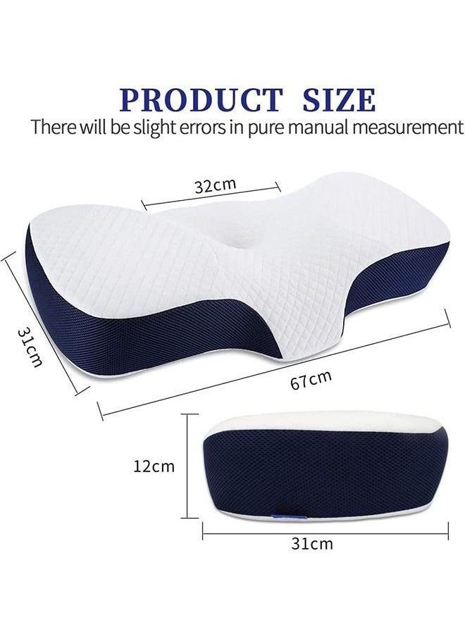 DMG TECH - DMG Memory Foam Pillow for Sleeping, Contour Memory Foam Pillow for Neck Pain Relief,Adjustable Cervical Pillow for Neck and Shoulder,Orthopedic Neck Pillow with Washable Cover (Navy Blue) - Image 1