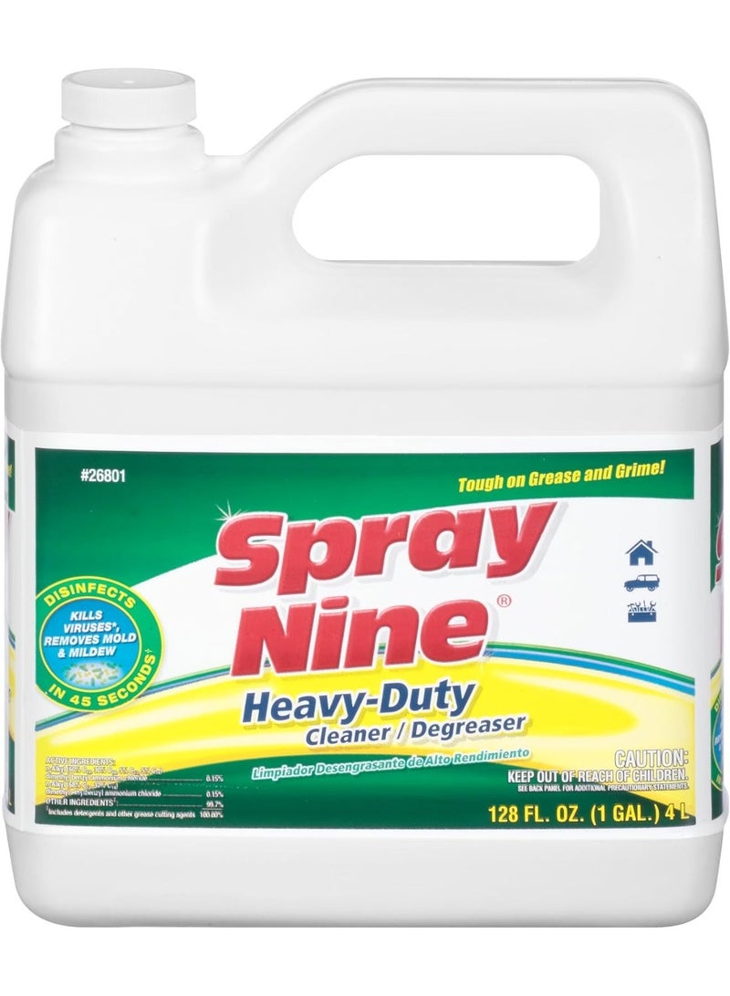 Spray Nine 26801 Heavy Duty Cleaner, Degreaser & Disinfectant, Citrus Scent, Indoor & Outdoor Cleaner for Kitchens, Bathrooms, Yard Equipment Automotive & Industrial 1 Gallon (Pack of 1) - Image 1