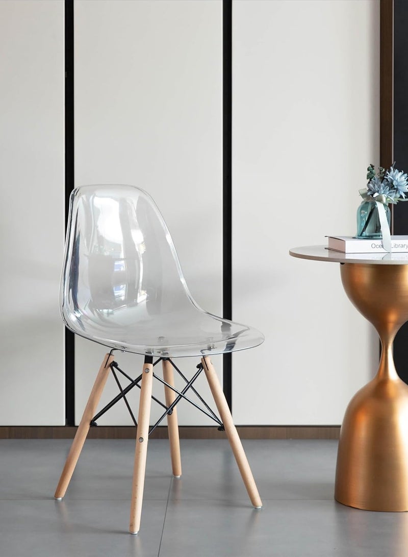 Taimi Modern Transparent Plast Style Plastic Dining Chair Mid Century Modern DSW Chair, Shell Lounge Plastic Chair with Natural Wooden Legs for Office, Kitchen, Dining, Bedroom, Living Room Side Chair Clear - Image 1