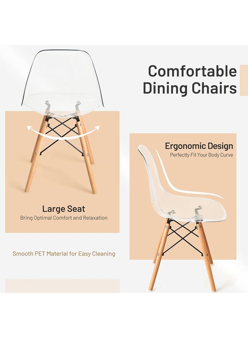 Taimi Modern Transparent Plast Style Plastic Dining Chair Mid Century Modern DSW Chair, Shell Lounge Plastic Chair with Natural Wooden Legs for Office, Kitchen, Dining, Bedroom, Living Room Side Chair Clear - Image 5