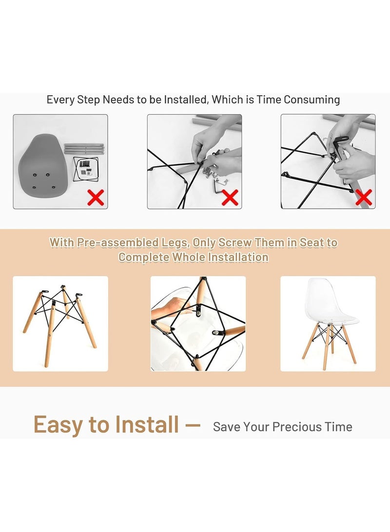 Modern Transparent Plast Style Plastic Dining Chair Mid Century Modern DSW Chair, Shell Lounge Plastic Chair with Natural Wooden Legs for Office, Kitchen, Dining, Bedroom, Living Room Side Chair Clear