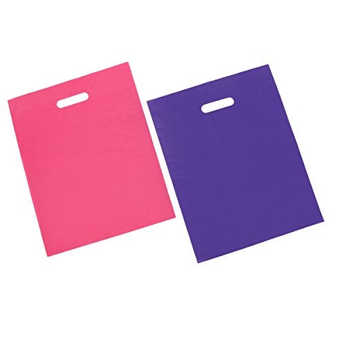 Inevitable 100 12x15 Glossy Pink and Purple Plastic Merchandise Bags w/Handles - Image 1
