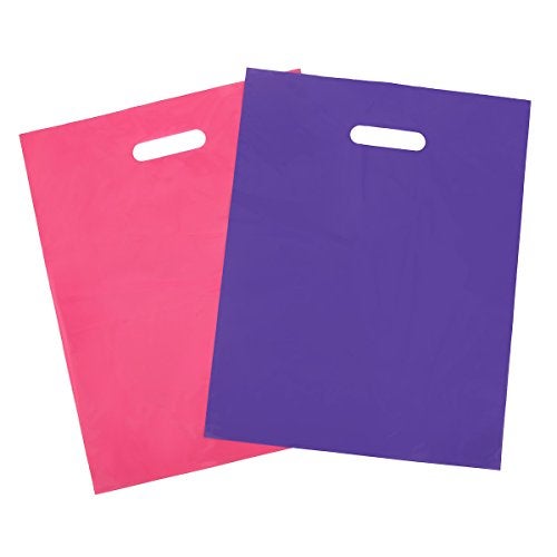 Inevitable 100 12x15 Glossy Pink and Purple Plastic Merchandise Bags w/Handles - Image 5