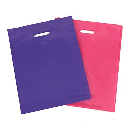 Inevitable 100 12x15 Glossy Pink and Purple Plastic Merchandise Bags w/Handles - Image 2
