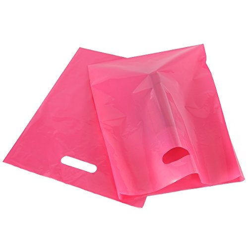 Inevitable 100 12x15 Glossy Pink and Purple Plastic Merchandise Bags w/Handles - Image 4