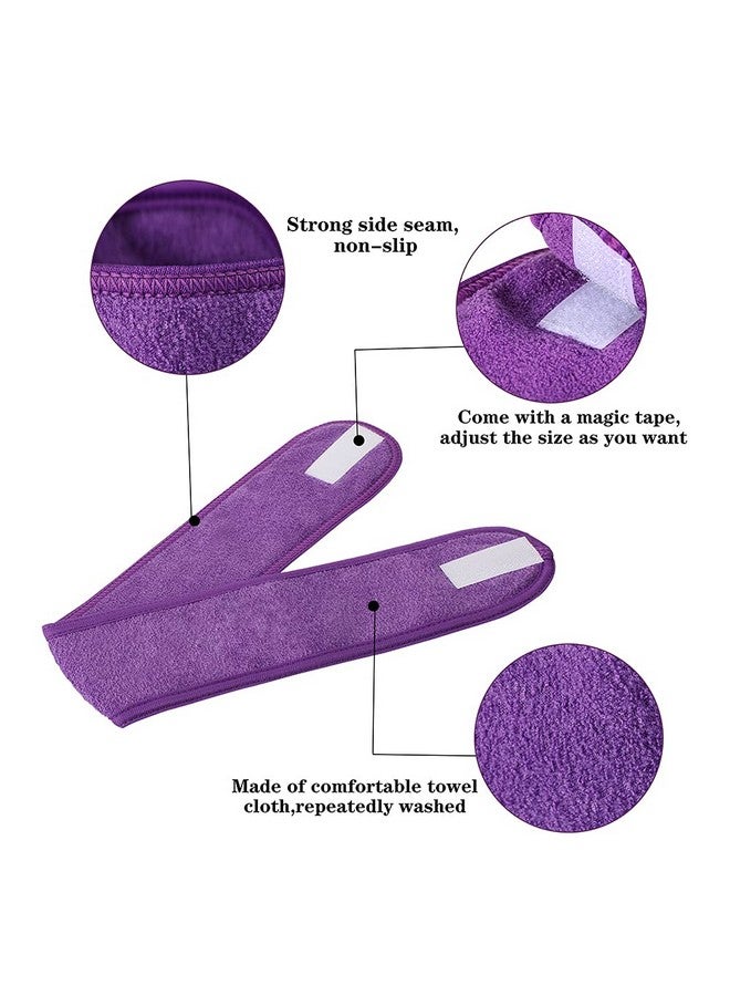 TDHDIKE Facial Spa Headbands 4Pcs Makeup Shower Bath Wrap Sport Headband Terry Cloth Stretch Towel With Magic Tape (Blue Mint Green Purple Rose)  - Image 3