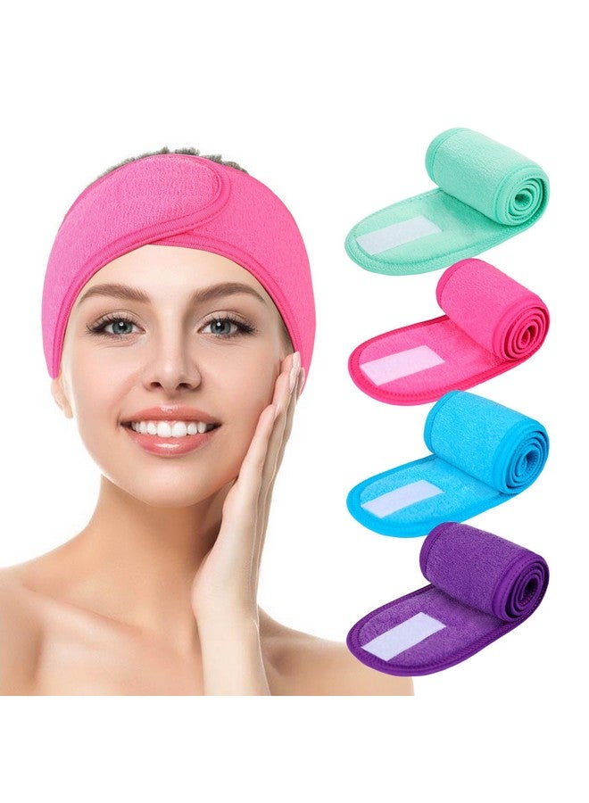 TDHDIKE Facial Spa Headbands 4Pcs Makeup Shower Bath Wrap Sport Headband Terry Cloth Stretch Towel With Magic Tape (Blue Mint Green Purple Rose)  - Image 1