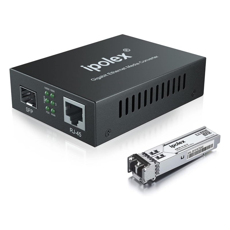 ipolex Gigabit Multi-Mode LC Fiber to Ethernet Media Converter with A SFP SX Module, 1.25G Fiber to Copper RJ45 Media Converter, 1000Base-SX to 10/100/1000Base-TX, MMF, Transmission up to 550 meters/1804 ft - Image 1