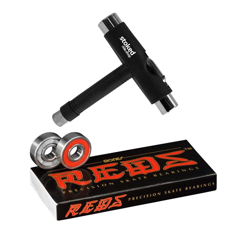 Bones Bones Reds Bearings 8-Pack for [Skateboards, Longboards, Scooters, Spinners] (8-Pack W/Tool)  - Image 1