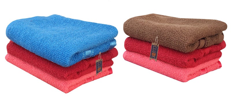 CLUZE Cotton 400 GSM Cotton Hand Towel Set | Extra Soft & Absorbent Towels for Gym & Yoga | 13 x 20 inches (Multicolor) (6) - Image 1