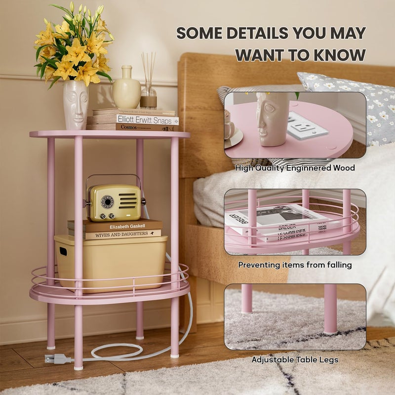 DGSANDGO Pink Side Table with Charging Station,Side Tables Living Room,Nightstand with USB Ports and Outlets,Samll End Table for Small Space,Living Room,Bedroom, Nursery,(1PC,Pink) - Image 4