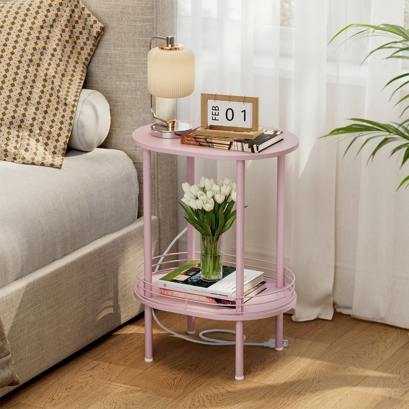 DGSANDGO Pink Side Table with Charging Station,Side Tables Living Room,Nightstand with USB Ports and Outlets,Samll End Table for Small Space,Living Room,Bedroom, Nursery,(1PC,Pink) - Image 3