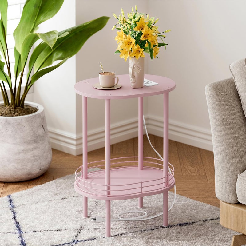 DGSANDGO Pink Side Table with Charging Station,Side Tables Living Room,Nightstand with USB Ports and Outlets,Samll End Table for Small Space,Living Room,Bedroom, Nursery,(1PC,Pink) - Image 1