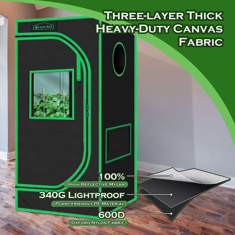 Green Hut Grow Tent 24"x24"x48" 600D Mylar Hydroponic Indoor Grow Tents with Observation Window, Removable Floor Tray and Tool Bag for Indoor Plant Growing 2x2 - Image 5
