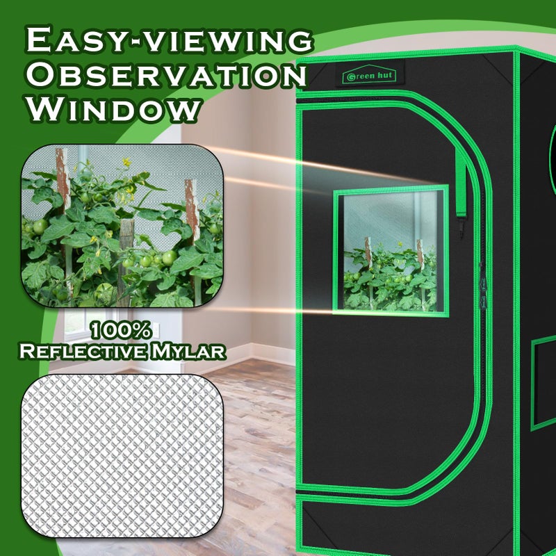 Green Hut Grow Tent 24"x24"x48" 600D Mylar Hydroponic Indoor Grow Tents with Observation Window, Removable Floor Tray and Tool Bag for Indoor Plant Growing 2x2 - Image 4