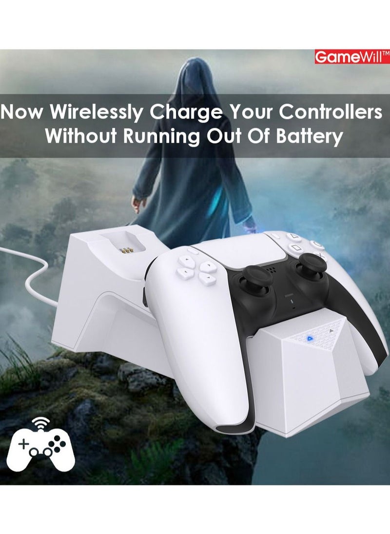 GameWill - Dual Charging Dock for Playstation 5 / PS5 charging station for DualSense Wireless controllers - White - Image 1