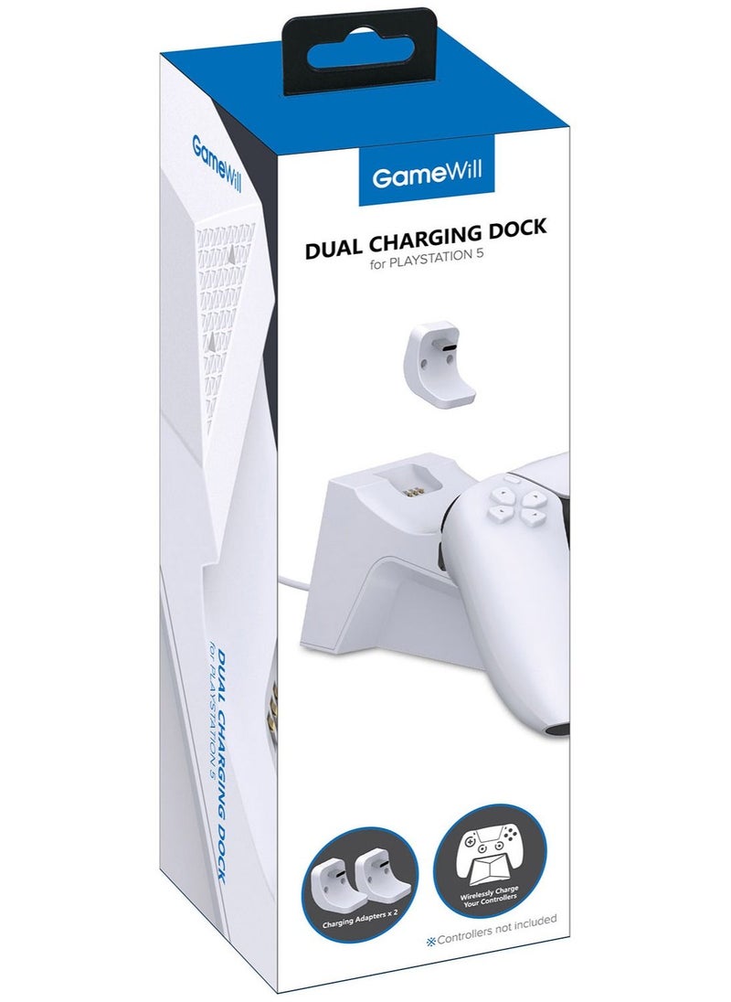GameWill - Dual Charging Dock for Playstation 5 / PS5 charging station for DualSense Wireless controllers - White - Image 1