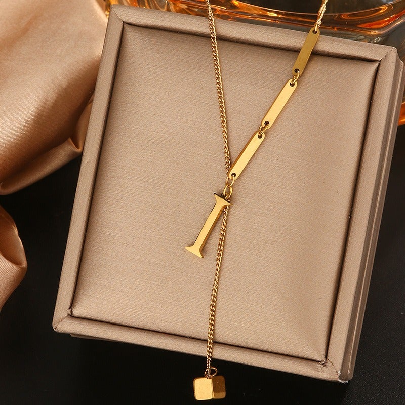 Vital Titanium Steel Tassel Collarbone Necklace for Women, 26 Letter Initial Pendant, Fade-Resistant Minimalist Jewelry