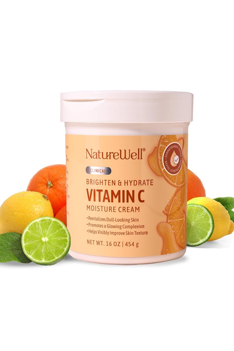 NATURE WELL Vitamin C Brightening Moisture Cream for Face, Body, & Hands, Visibly Enhances Skin Tone, Helps Improve Overall Texture & Provides Lasting Hydration, 16 Oz - Image 1