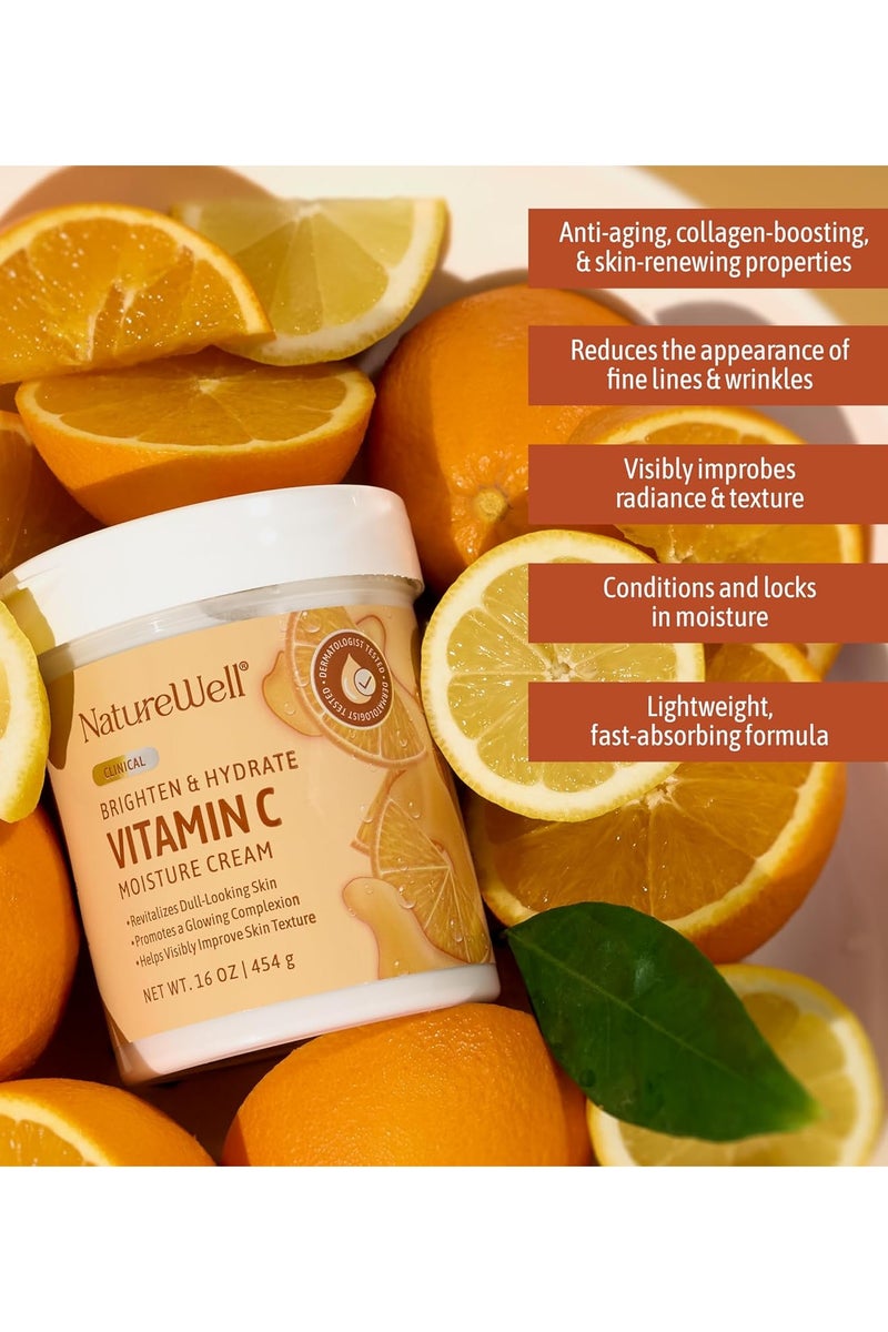 NATURE WELL Vitamin C Brightening Moisture Cream for Face, Body, & Hands, Visibly Enhances Skin Tone, Helps Improve Overall Texture & Provides Lasting Hydration, 16 Oz - Image 3