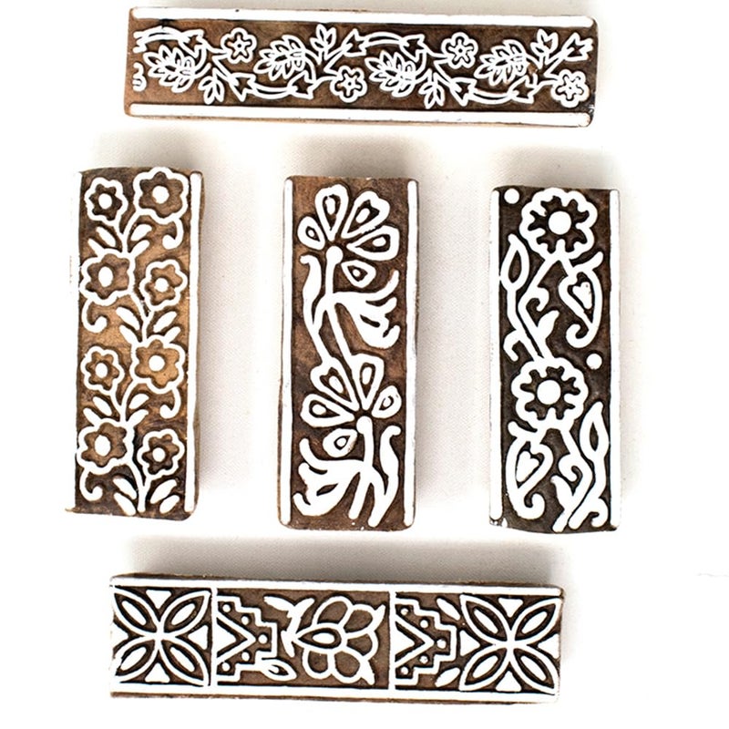 TWOGRAMS | Set of 5 | Wooden Indian Traditional Design Printing Stamps/Blocks for Printing Saree Border/Dresses/Craft Card Making/Scrapbook/Clay Pottery - Image 2