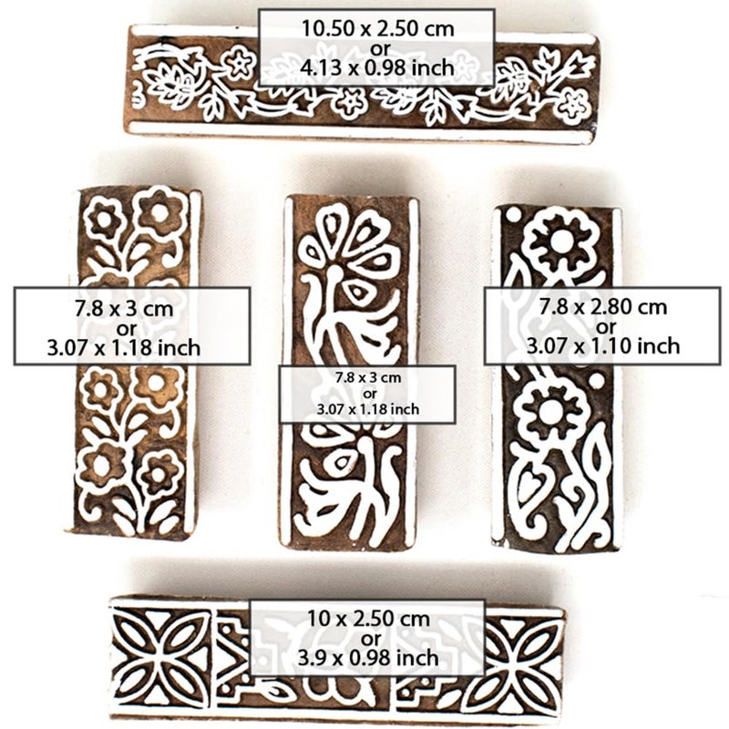 TWOGRAMS | Set of 5 | Wooden Indian Traditional Design Printing Stamps/Blocks for Printing Saree Border/Dresses/Craft Card Making/Scrapbook/Clay Pottery - Image 4