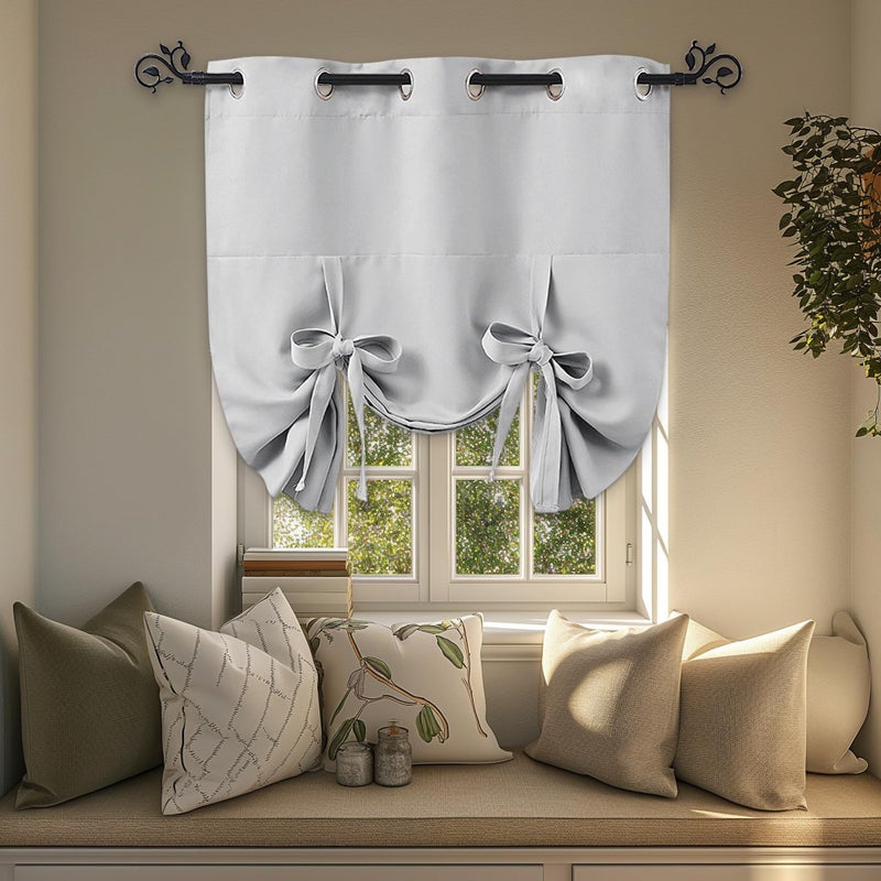 PONY DANCE PONY DANCE Tie Up Curtains  Thermal Curtain Tie Shade for Small Window Valance Balloon Blind Decorative Panel for Bedroom 42 inches x 45 inches Greyish White 1 Piece 