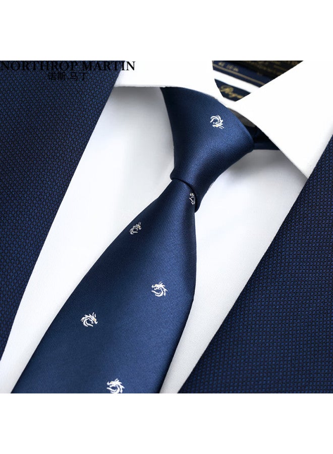 Northrop Martin High-end Silk Tie For Men, Chinese Dragon Blue Business Formal Wear, Hand-tied Wedding Elegant National Style Gift Box - Image 1