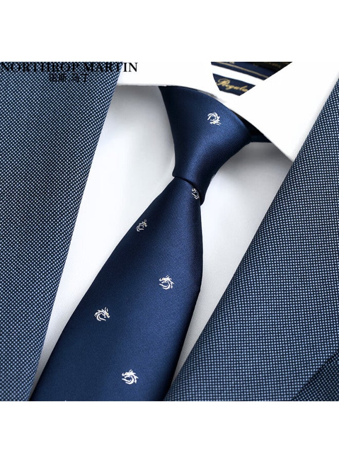 Northrop Martin High-end Silk Tie For Men, Chinese Dragon Blue Business Formal Wear, Hand-tied Wedding Elegant National Style Gift Box - Image 2