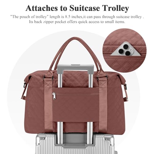HYC00 Travel Duffel Bag, Weekender Overnight Bags for Women, Carry On Personal Item Bag with Trolley Sleeve & Wet Pocket,Rust Red - Image 5