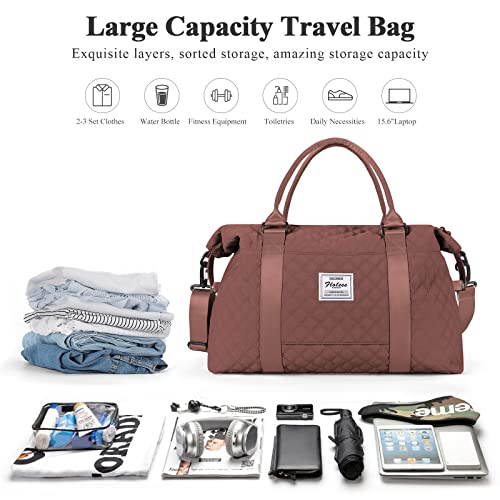 HYC00 Travel Duffel Bag, Weekender Overnight Bags for Women, Carry On Personal Item Bag with Trolley Sleeve & Wet Pocket,Rust Red - Image 2
