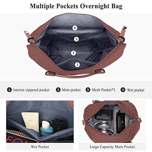 HYC00 Travel Duffel Bag, Weekender Overnight Bags for Women, Carry On Personal Item Bag with Trolley Sleeve & Wet Pocket,Rust Red - Image 4