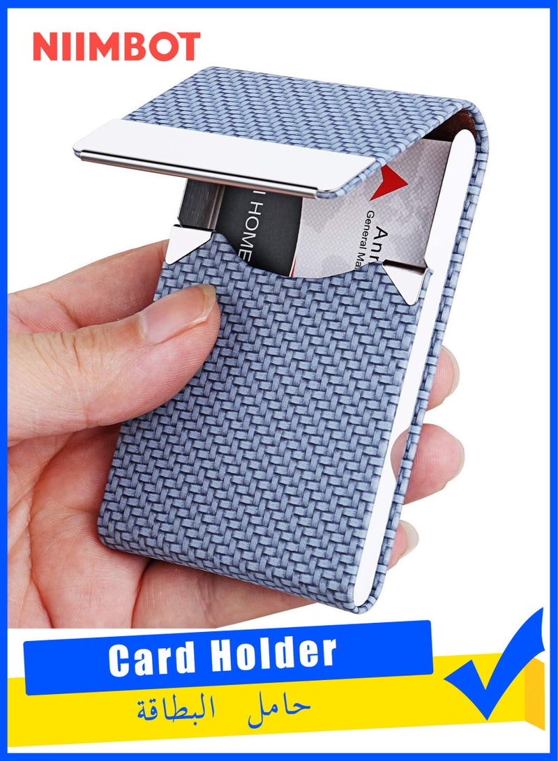 NIIMBOT Business Card Holder, PU Leather Business Card Case Pocket Card Holders for Men or Women, Metal Slim Name Card Holder RFID Blocking Business Card Carrier with Magnetic Closure Blue  - Image 1