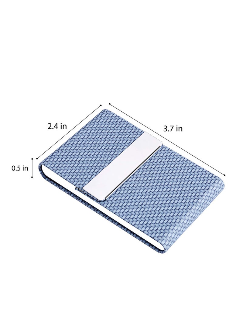 NIIMBOT Business Card Holder, PU Leather Business Card Case Pocket Card Holders for Men or Women, Metal Slim Name Card Holder RFID Blocking Business Card Carrier with Magnetic Closure Blue  - Image 2