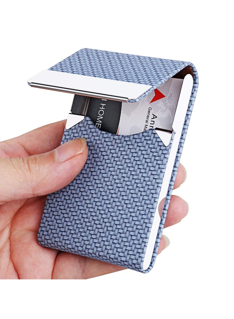 NIIMBOT Business Card Holder, PU Leather Business Card Case Pocket Card Holders for Men or Women, Metal Slim Name Card Holder RFID Blocking Business Card Carrier with Magnetic Closure Blue  - Image 3